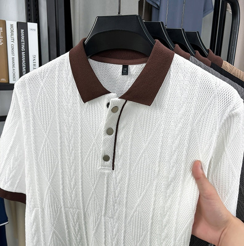 Men's Oversize Polo Shirt | Casual Golf Knit Tee Breathable Polo Shirt |