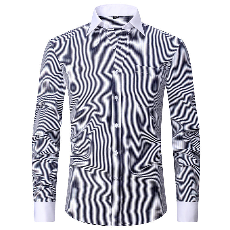 Men's Long Sleeve Shirt Striped Business Solid Color Work Formal Casual Shirt | FS05