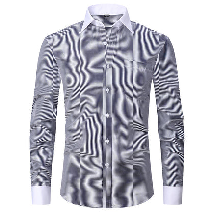 Camicia a maniche lunghe da uomo a righe, tinta unita, da lavoro, formale, casual | FS05 