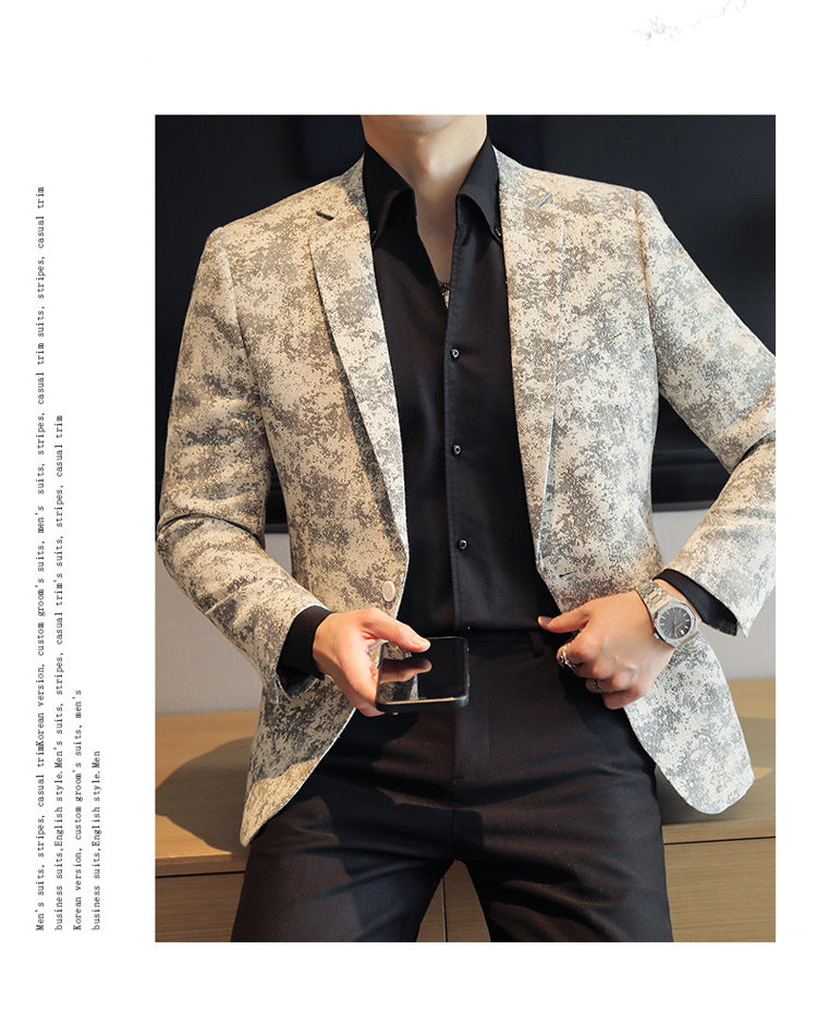 Men's Camouflage Print Slim Fit Blazer | Korean Style Single-Breasted Casual Sport Coat | DX6955
