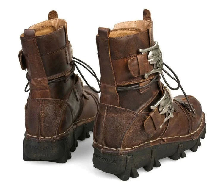 Men's Genuine Leather Harley Boots | Skull Design Motorcycle Ankle Boots | Waterproof & Anti-Slip Work Boots | 1809