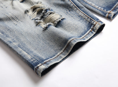 Short en jean délavé décontracté pour homme, coupe décontractée, déchiré, effet usé, été | 810 