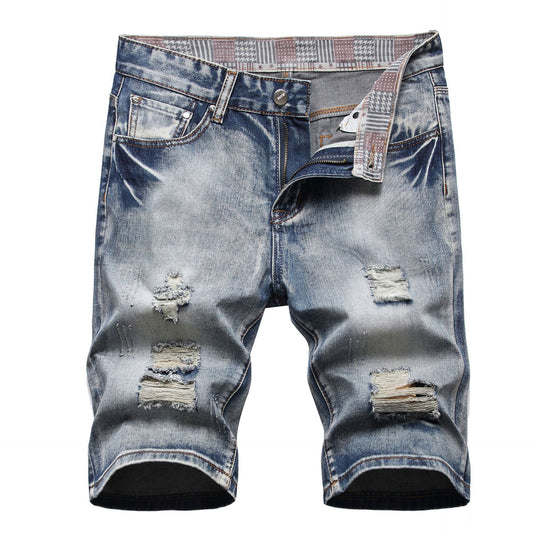Men's Summer Ripped Distressed Relaxed Fit Casual Washed Denim Jeans Shorts | 810