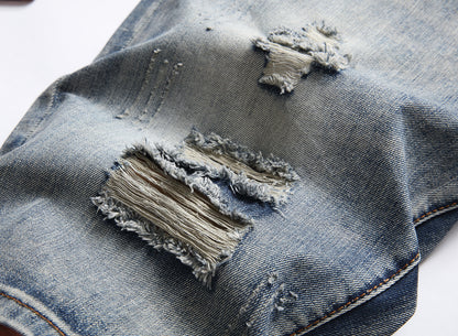 Short en jean délavé décontracté pour homme, coupe décontractée, déchiré, effet usé, été | 810 