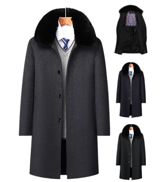 Manteau long en laine pour homme, coupe décontractée, coupe simple, coupe-vent, col en fourrure, trench-coat | DY9802 