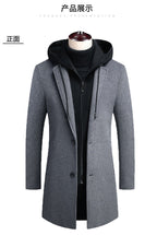 Men's Detachable Hooded Wool Jacket Windproof Mid-Length Coat Casual Thick Trench Coat | 1909-3