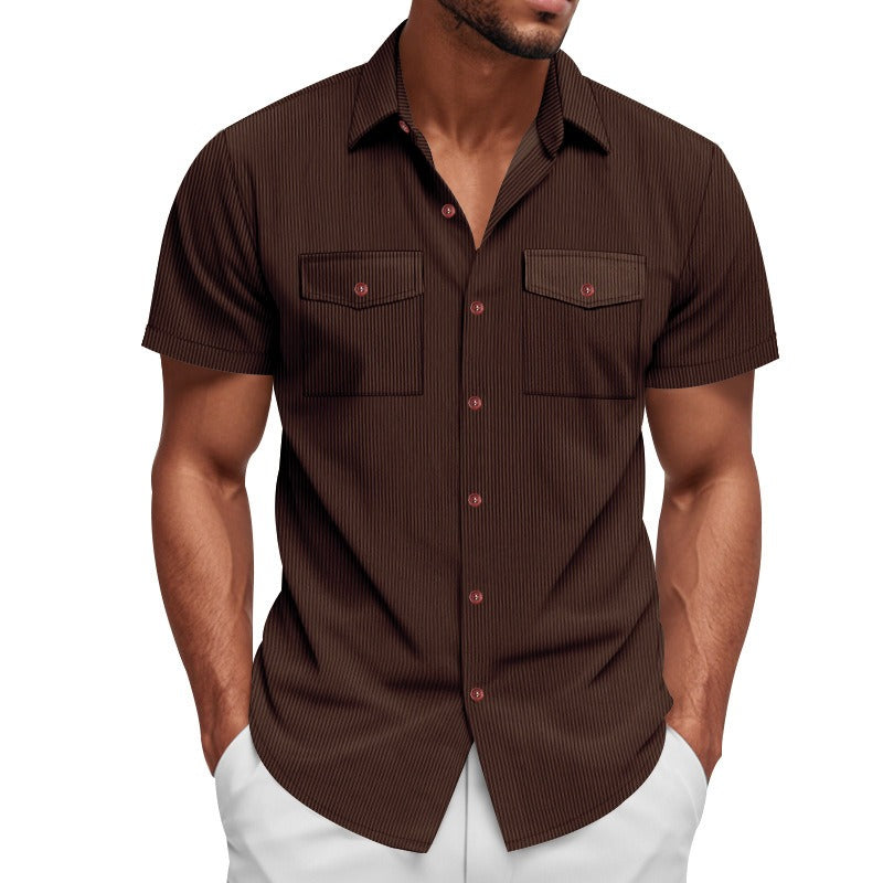 Men's Heavyweight Corduroy-Texture Work Shirt - 2025 Summer Relaxed Fit Casual Top | YH-OB20