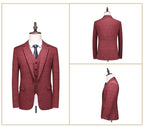 British Style Men’s 3 Piece Suit Business Casual Plaid Groom Wedding Dress Slim Suits | 6835