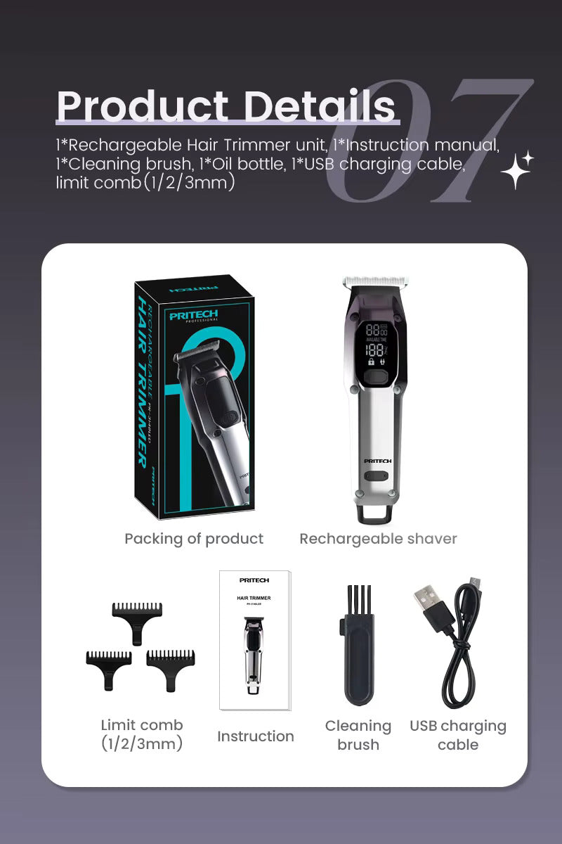 Cordless Rechargeable Haircut Machine Professional Hair Clipper for Men | PR-3148LED