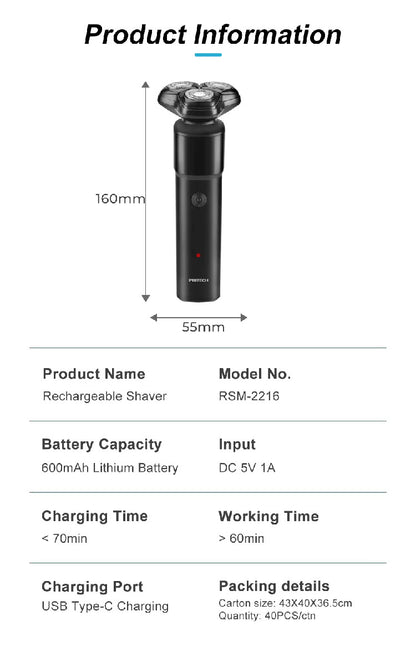 PRITECH Rechargeable Electric Shaver Double-Track Washable Razor for Smooth Shaving | RSM-2216