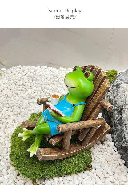 Reading Frog on Rocking Chair Fun Resin Office Desktop Decoration & Unique Birthday Gift | RDW142