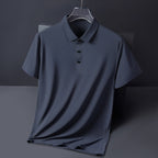Men's Summer Seamless Ice Silk T-shirt Solid Color Short Sleeve Casual Stretch Polo Shirt | Y678