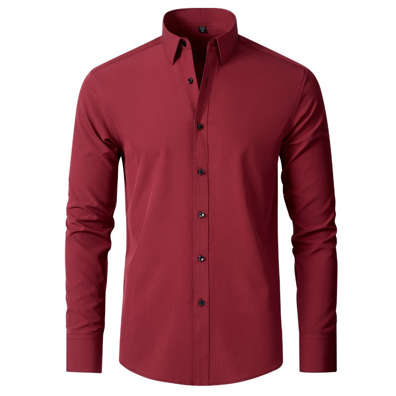 Men's Long-sleeved Business Casual Stretchable Shirt Solid Color Slim Non Iron Stretchy Dress Shirts