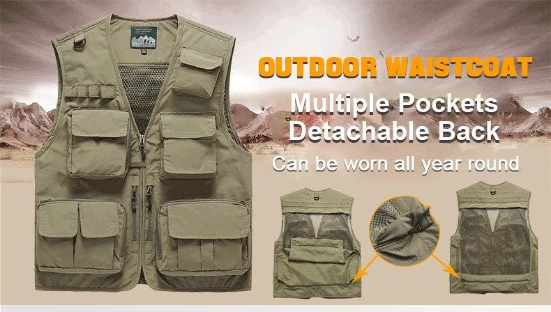 Gilet cargo multi-poches pour homme, pull de pêche pour escalade, camping, randonnée, été 