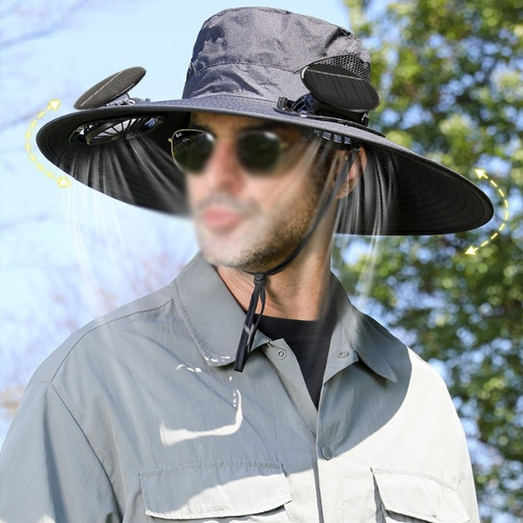 Unisex Cooling Fishing Fan Hat Summer Outdoor Adjustable Fan Bucket Hat with Face Cover - UV Protection