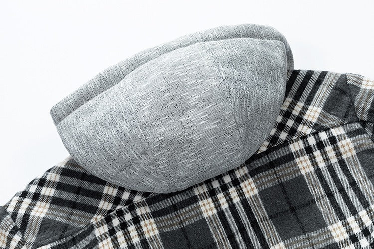 Winter Men's Jacket Plaid Wool Heavy Plus Size Shirt Checkered Hooded Coat Oversize Top