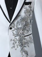 Mens 2 Piece Formal Embroidered Smart Fit Suit Flashing Sequins Crystal Blazers Coat Prom Party Tuxedo Costume Wedding Outfit