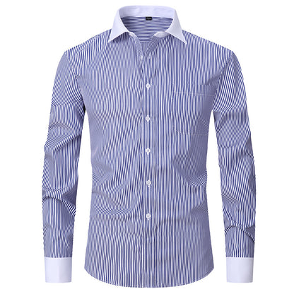 Men's Long Sleeve Shirt Striped Business Solid Color Work Formal Casual Shirt | FS05