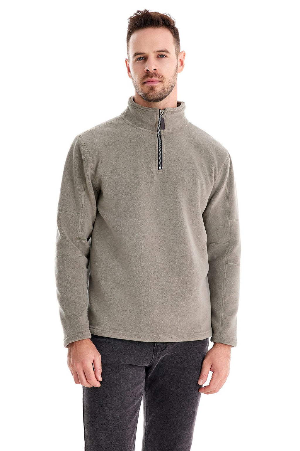 Men’s Fleece Pullover Sweatshirts | Autumn-Winter 2025 Europe Fashion | Half-Zip Stand Collar Tops | HD08