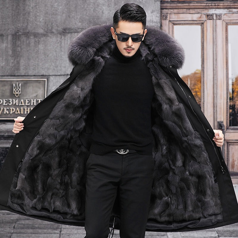 Mens fur lined coat hotsell with hood