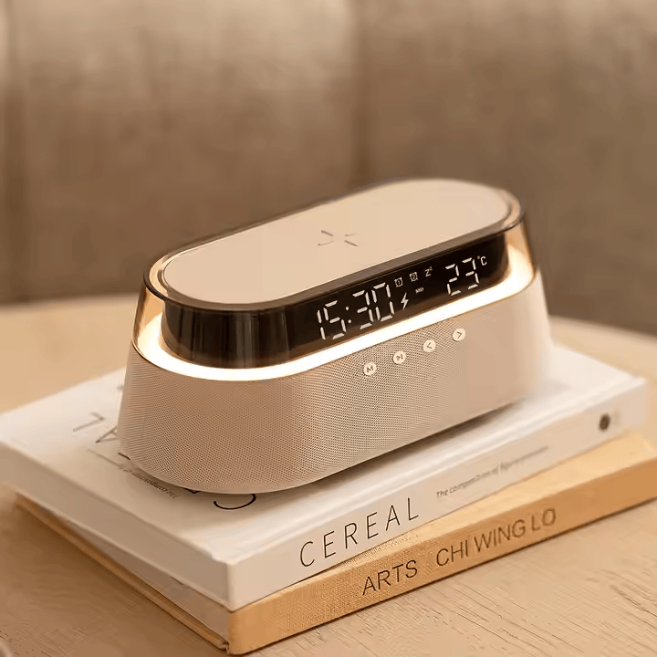 Bedside Alarm Clock Radio with Wireless Charging & Night Light Modern All-in-One Design | S39W