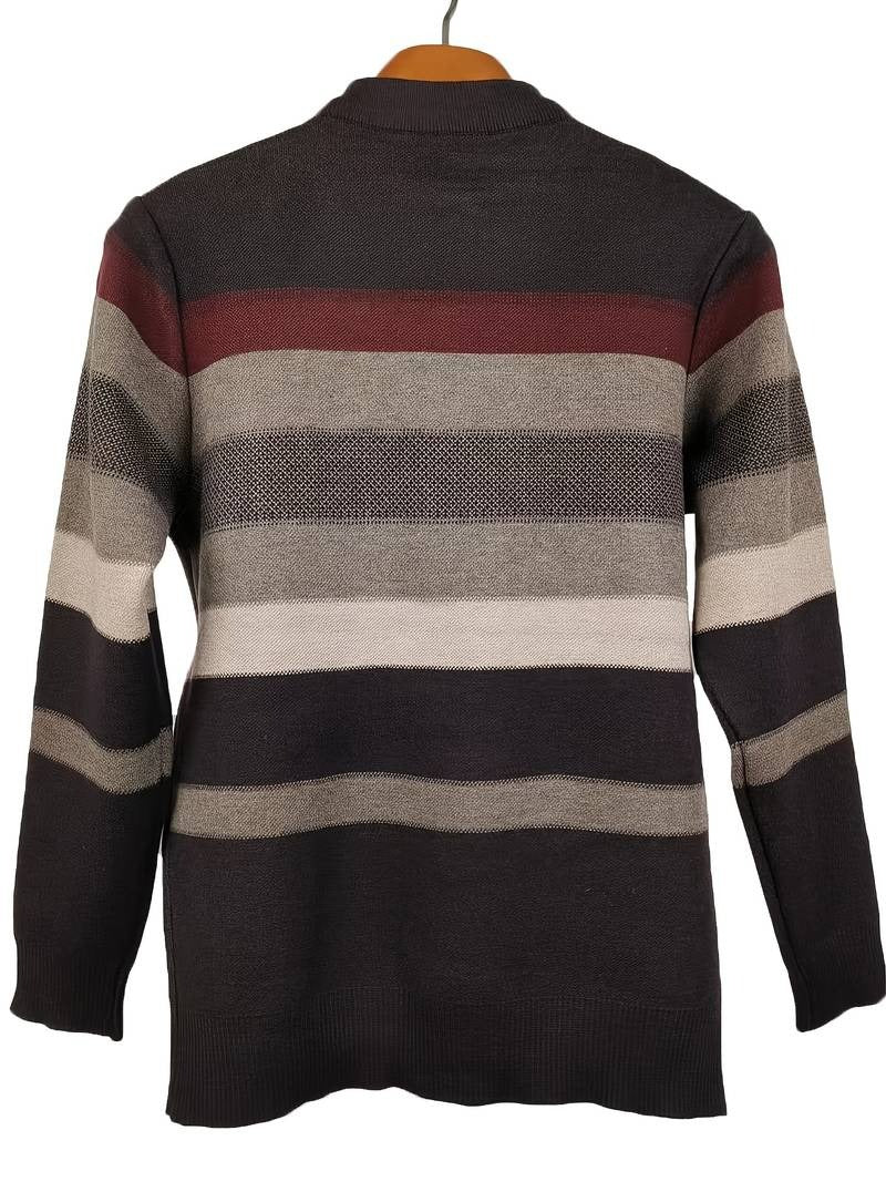 Men Cozy Color Block Sweater Softly Knitted Ultra-Stretchy Classic Crew Neck Sweatshirt | X05