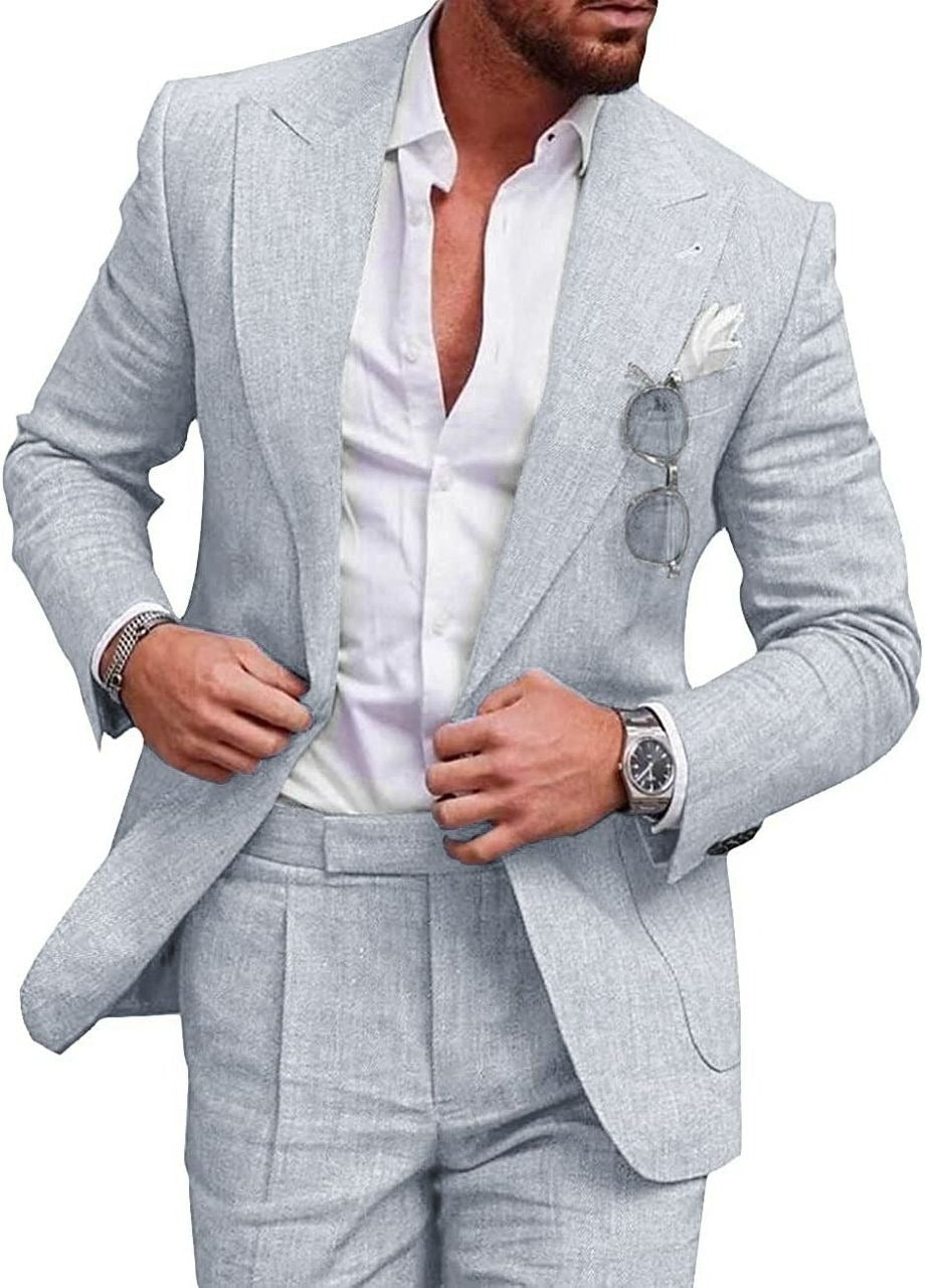 Men's 2 Piece Suit Plus Size Linen-Blend Slim-Fit Suit Set - 2025 Spring Single Breasted Light Business Attire | 801