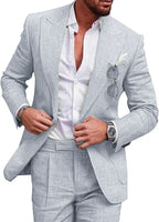 Men's 2 Piece Suit Plus Size Linen-Blend Slim-Fit Suit Set - 2025 Spring Single Breasted Light Business Attire | 801