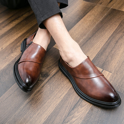 Men Pointed Toe Business Loafers Zip Closure Classy Handsome Formal Dress Shoes | 7823