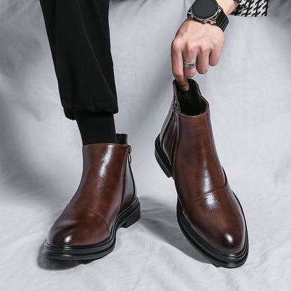 Bottes Martin montantes pointues en cuir antidérapantes avec fermeture éclair latérale | 8823 