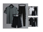 Men's Set Clothes 3 Pieces T Shirt Short Sleeve Solid Color Summer Sets | 1083