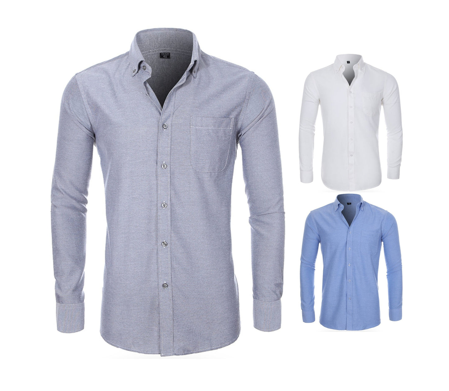 Camicia casual da uomo in Oxford filato tinta unita a maniche lunghe, abbigliamento autunnale | NJF 