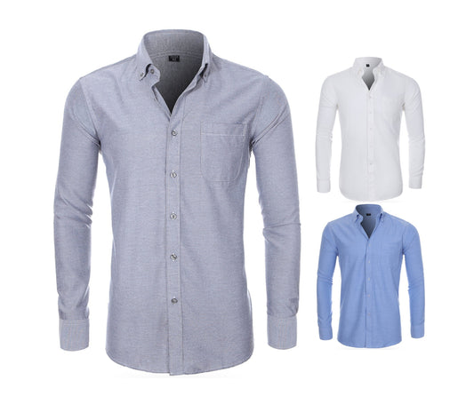 Men's Casual Oxford Spun Solid Color Shirt Long Sleeve Autumn Clothing Shirt | NJF