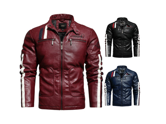 Men′s Leather Jacket Color Matching Motorcycle Pu Leather Jacket | KH-168