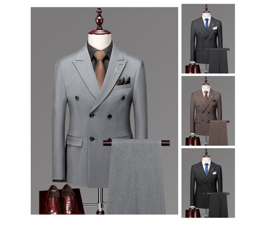 3 Piece Leisure Suit British Slim Stripe Double-Breasted Groom Wedding Dress Suits | DYQ06