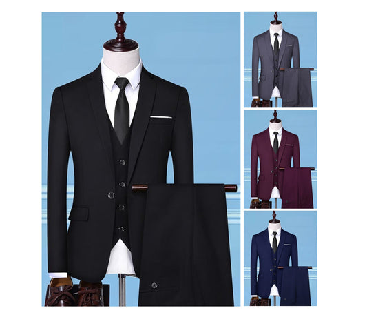 Men 3 Piece Luxury Office Suit Wedding Formal Wear Business Jacket Suit | AD3006