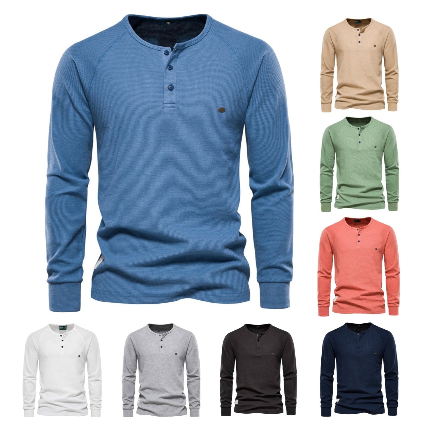 T-shirt gaufré à manches longues et col roulé pour homme, couleur unie, hiver | TW401 