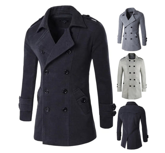 Men's Double breasted Woolen Coat Mid Length Slim Outerwear Trench Coat | 3013