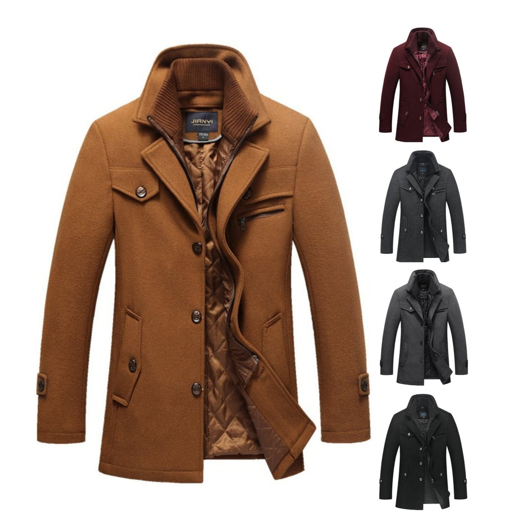Men's Winter Pea Coat Casual Woolen Trench Coat Single Breasted Short ...