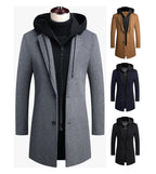 Men's Detachable Hooded Wool Jacket Windproof Mid-Length Coat Casual Thick Trench Coat | 1909-3