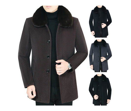 Uomo Cappotto Britannico Giacca di Lana Invernale Cotone Pesante Slim Miscela Casual Trench | 805 