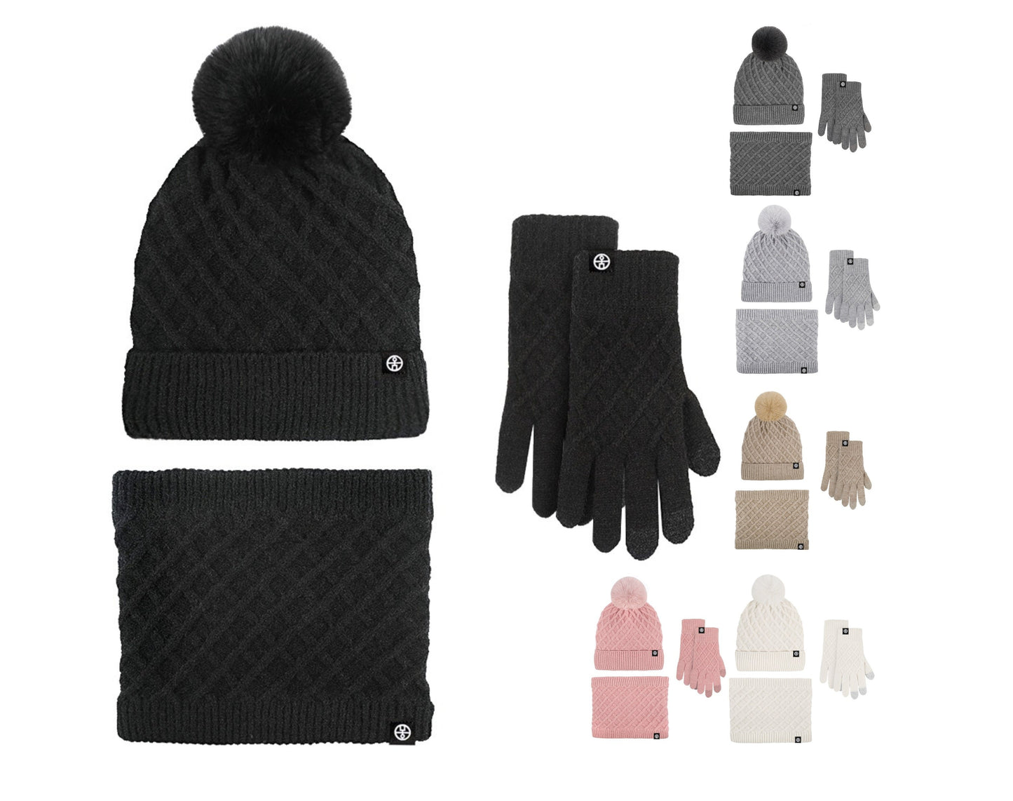 Winter Beanie Hat Scarf Gloves Set Unisex Winter Warmer Fleece Lined Knit Hats Scarf Gloves Set | 121620