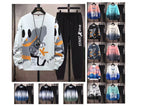 Men's 2 Piece Sweat Set Trousers Casual Pullover T-shirt Outer Wear Loose All-Match Gradient Color Long Sleeve Student Tops