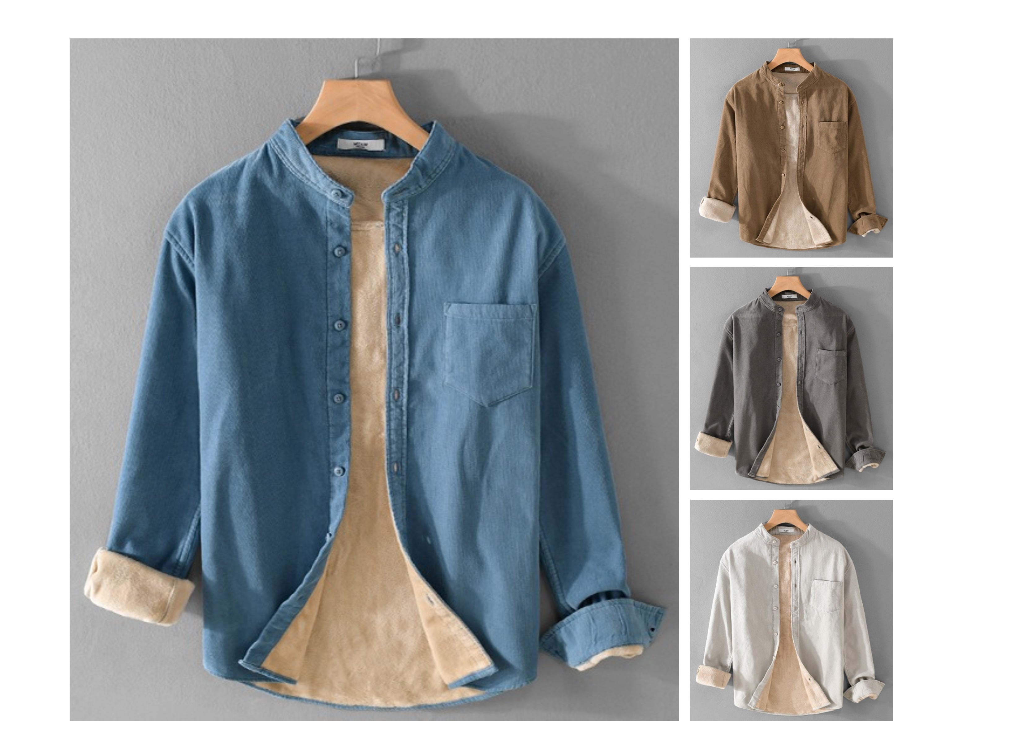 Winter Thickened Casual Vintage Stand Collar Corduroy Long Sleeve Shirt Velvet Thick Warm Tops | 9433