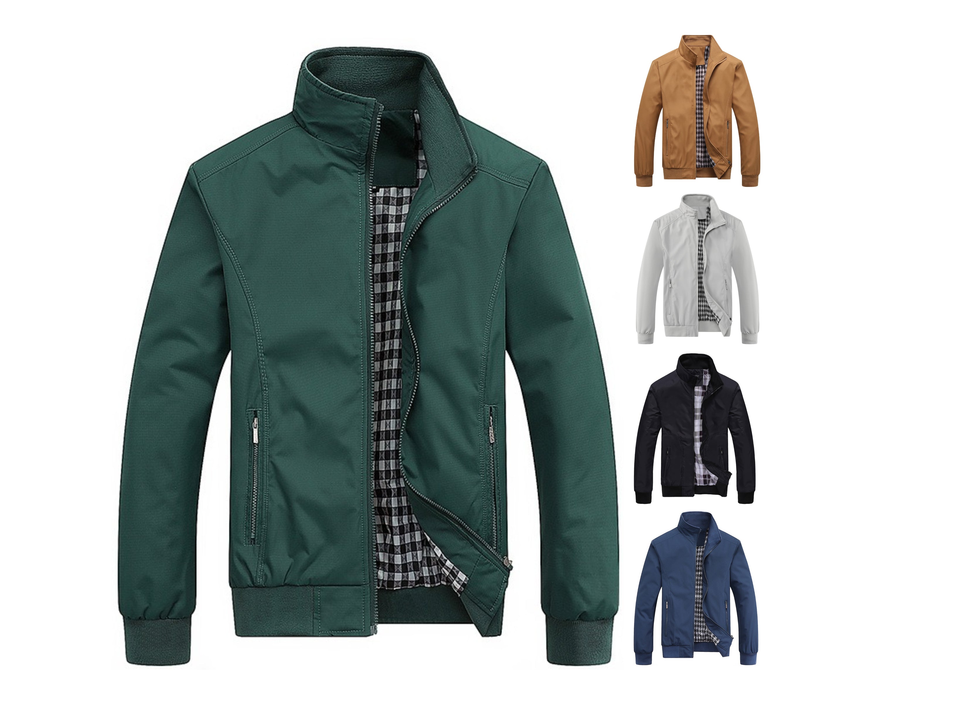 Men Solid Color Zipper Jackets Stand Collar Casual Outwear Tops Coat Jacket | S1268
