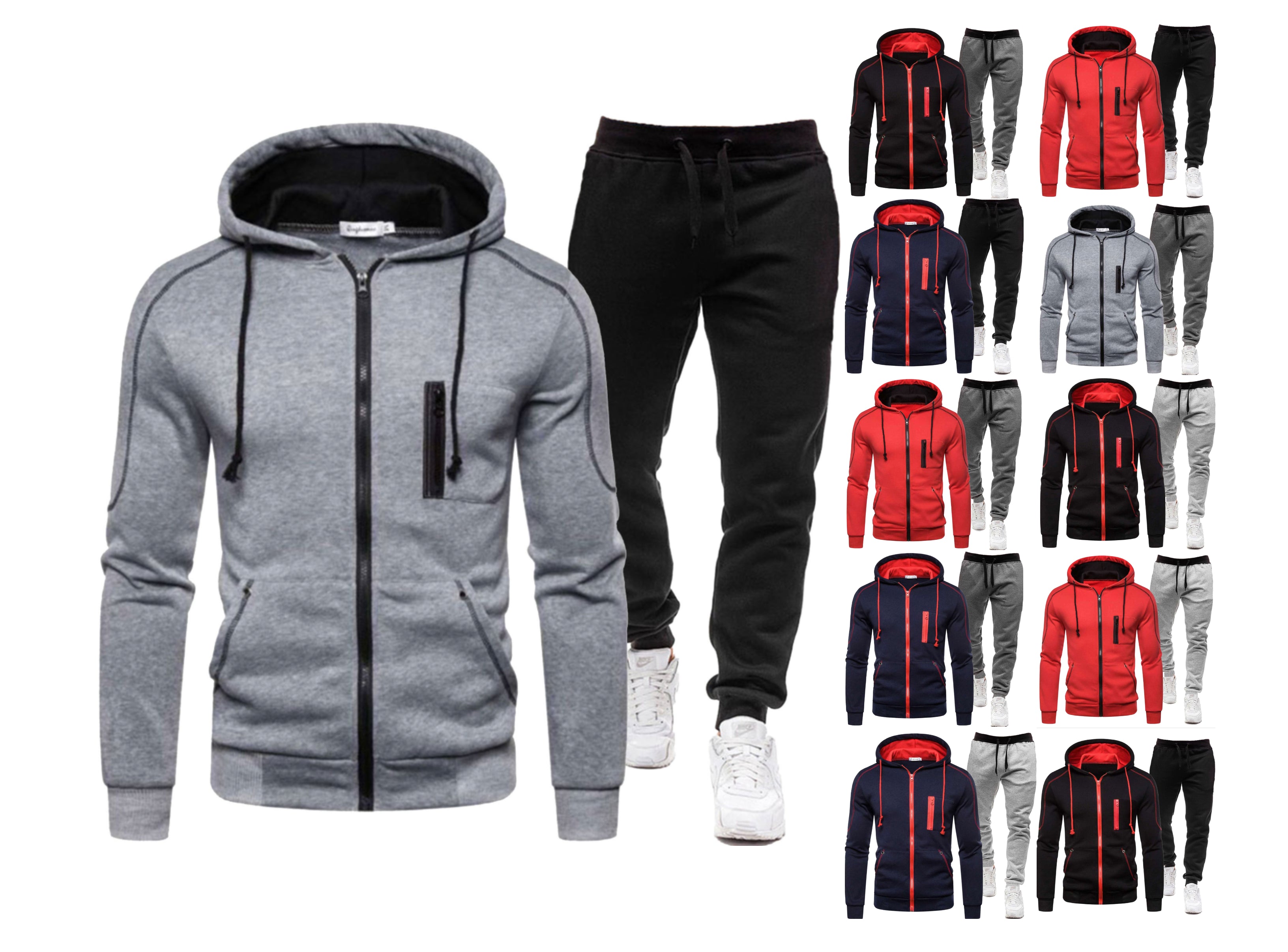 Men's Winter Zipper Hoodie 2 Pieces Casual Tracksuit Sportswear | 065