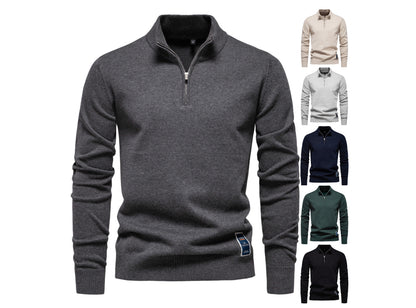 Men's Quarter-Zip Cotton Pullover Sweater – Solid Knit Mock Neck Polo | ZSW-03