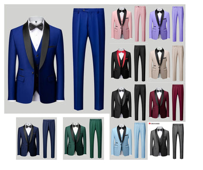 Ensemble 3 pièces pour homme, coupe ajustée, formel, affaires, mariage, smoking, blazer, gilet et pantalon | Disponible en 11 couleurs 