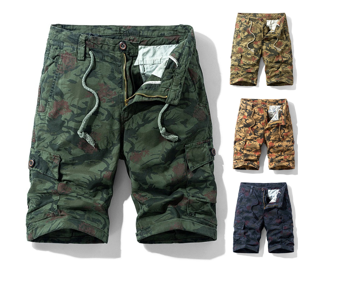 Short cargo en coton camouflage pour homme, décontracté, multi-poches, style militaire, pour l'extérieur | 1101 