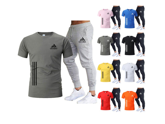 Men's Leisure Sports Running 2 Pieces Set Loose Large T-shirt & Trouser Half Sleeves Shirts Trousers Pants